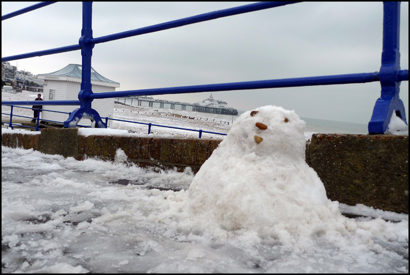 Wednesday February 8th (2012) Jude, the pier and a small sad snowman. width=