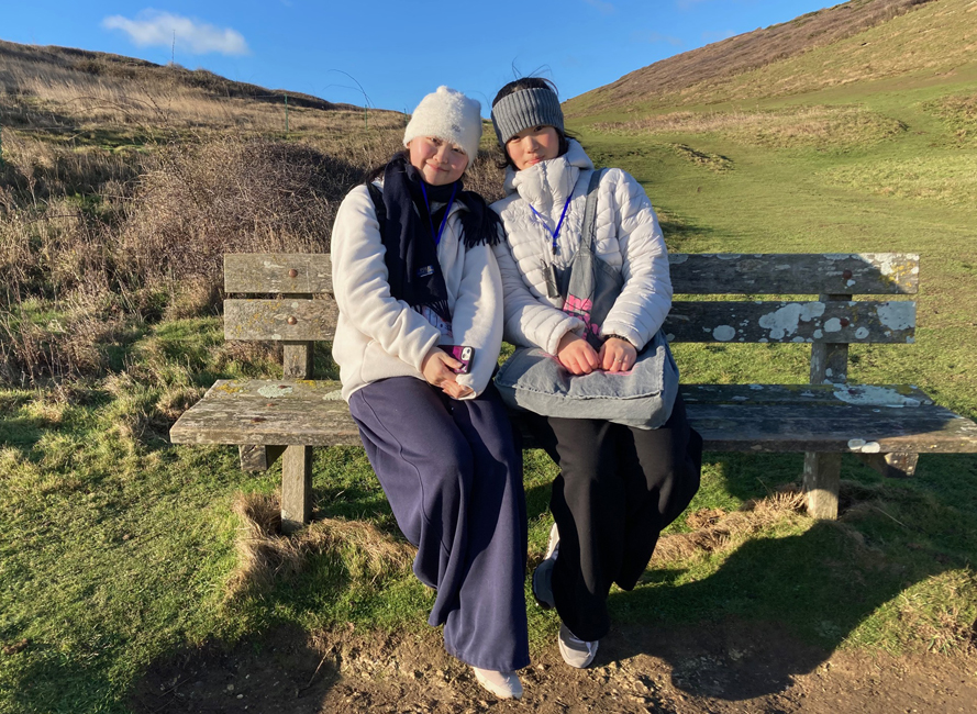 Friday January 2nd (2026) Two friends from South Korea at Hope Gap. width=