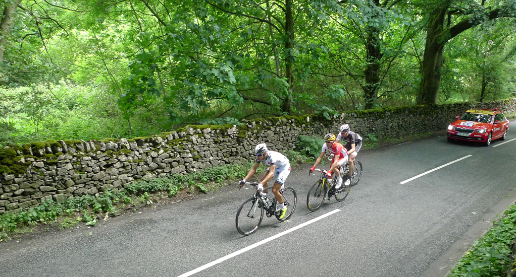 Sunday July 6th (2014) Just three men in the breakaway ... width=