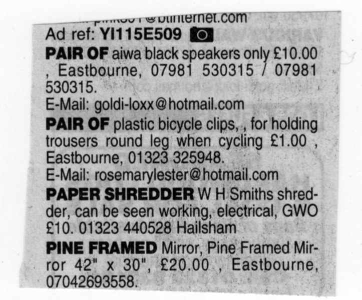 Saturday May 14th (2011) For sale: Pair of plastic bicycle clips 1.00. width=