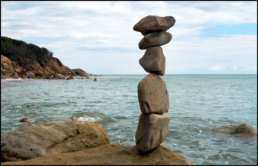 Friday August 9th (2013) Balancing rocks in Covehurst Bay width=