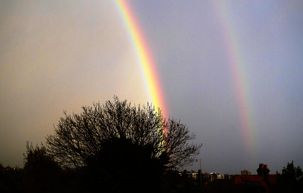 Sunday December 5th (2021) Double rainbow at dusk width=