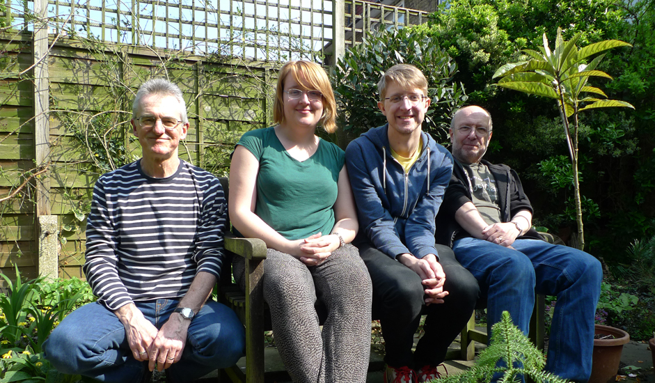 Thursday April 9th (2015) With Phoebe, Aaron and Simon in Cy's garden. width=