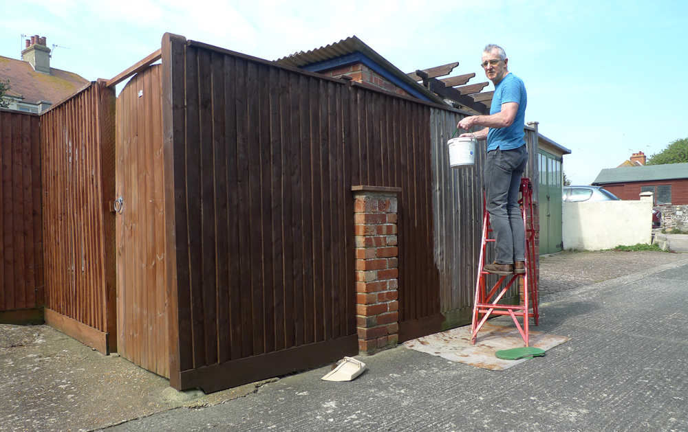 Wednesday April 8th (2020) Painting the fence ... width=