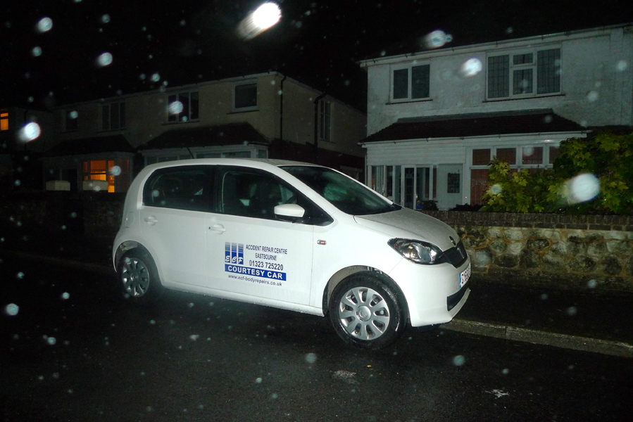 Friday January 29th (2016) Courtesy car in the rain. width=