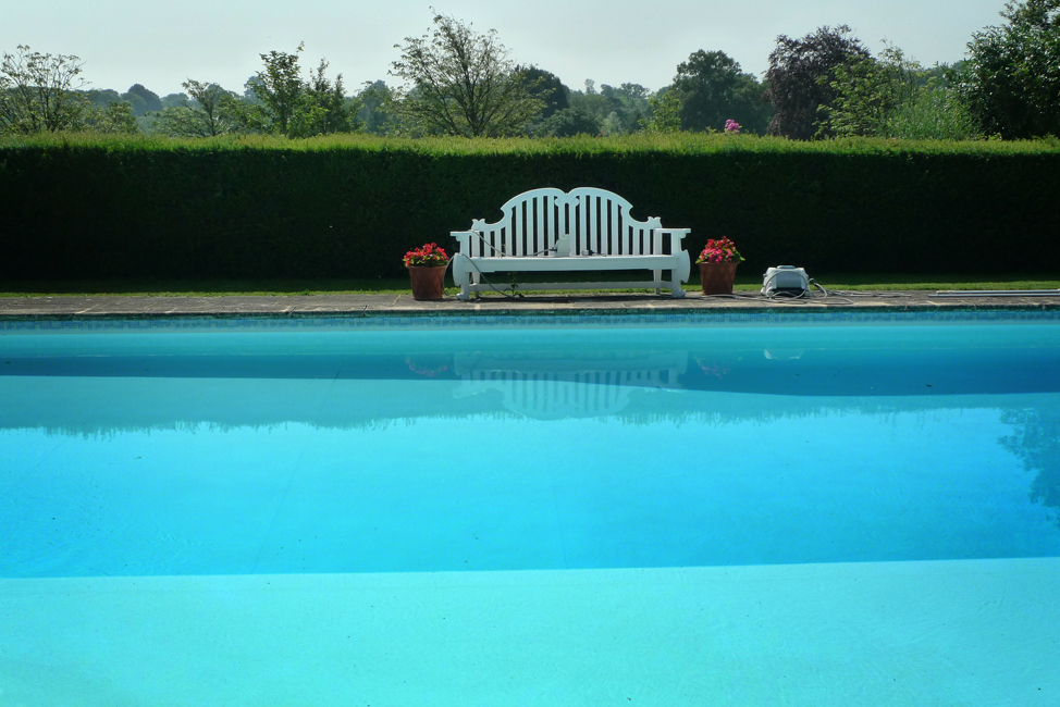 Wednesday July 21st (2021) The swimming pool at Hole Park gardens. width=