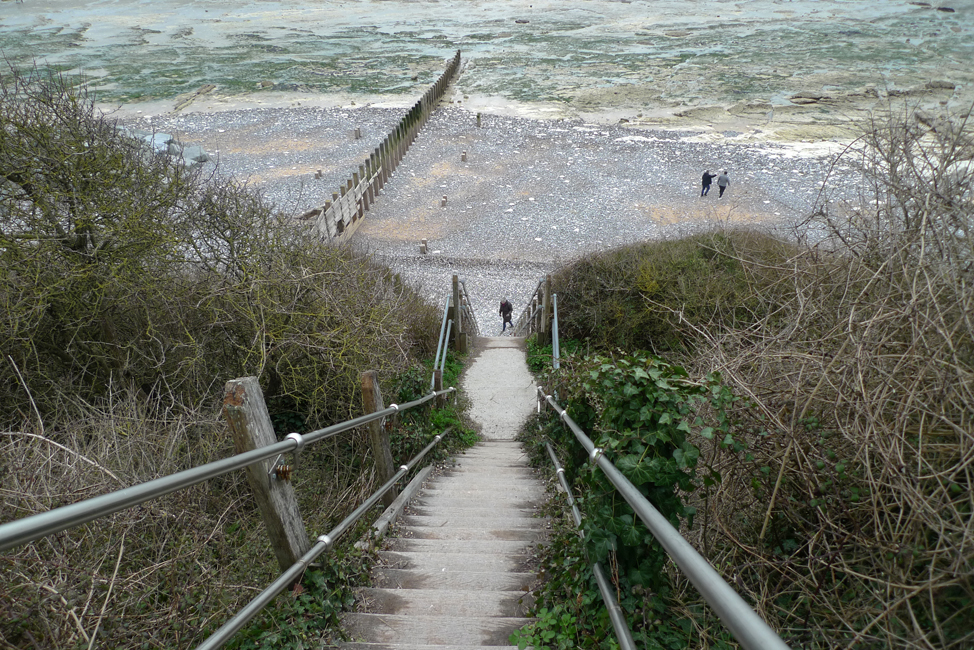 Sunday March 7th (2021) Jude approaching the Holywell steps at low tide. width=