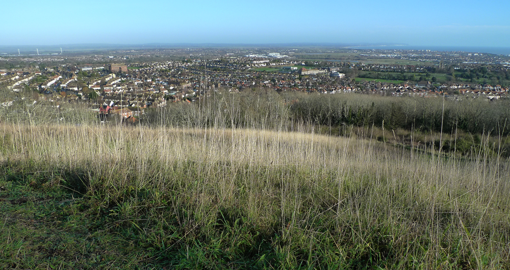 Monday December 17th (2018) Eastbourne from the South Downs. width=