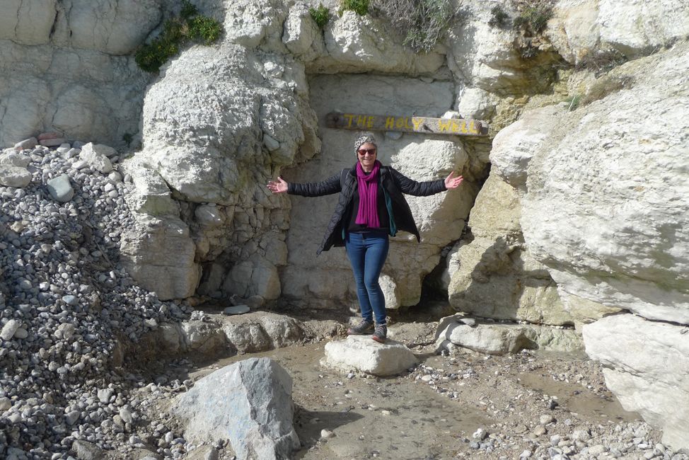 Thursday March 11th (2021) Jude standing in the recently cleared Holy Well width=